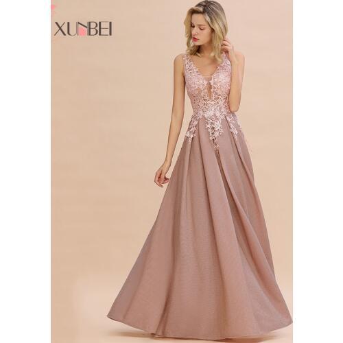 2021 New Arrivals Long Lace Evening Dresses V-Neck Zipper Gown Formal Dresses Real Photos Vestidos Elegantes