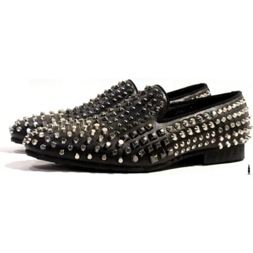 New Style Winter Fashion Rivet men shoes Oxford Pointed toes High Top Genuine leather Shoes for me Slip on handmade Loafers