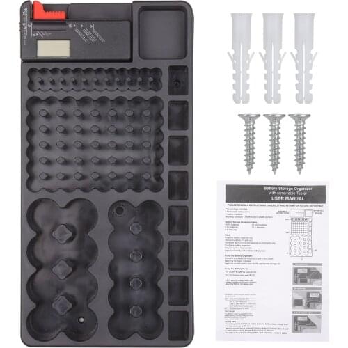 Battery Organizer Storage Case with Removable LCD Tester Various Slot Size for AAA, AA, 9V, C and D Battery