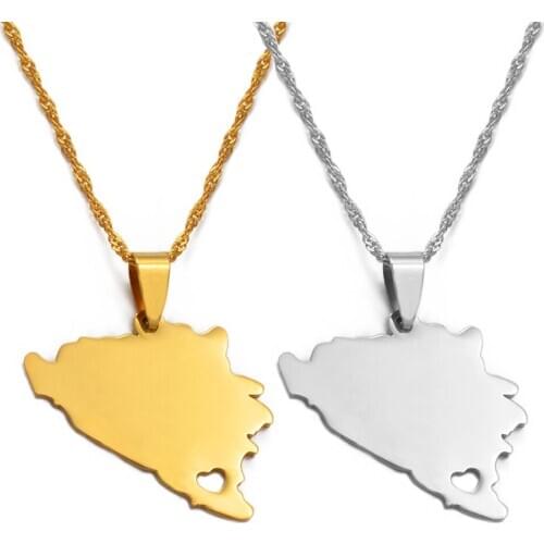 Anniyo Bosnia and Herzegovina Map Pendant Necklaces Women Gold/Silver Color Charm Bosnian Maps Jewelry Patriotic Gifts #017821