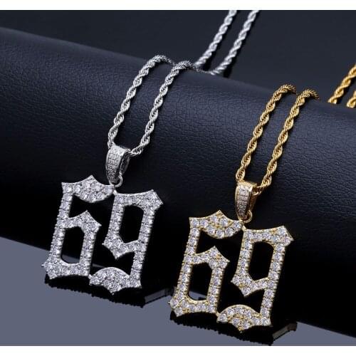 Numbers 69 Pendant Necklace 2 Colors AAA Zircon Iced Out Mens Necklace Fashion Hip Hop Jewelry