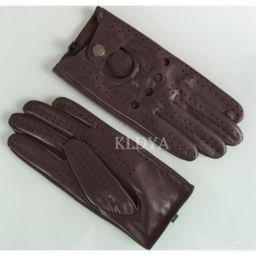 Spring Genuine Leather Gloves Male Breathable Hole Thin Style Goatskin Gloves Unlined Driving Non-Slip Mitten Men Gloves A11