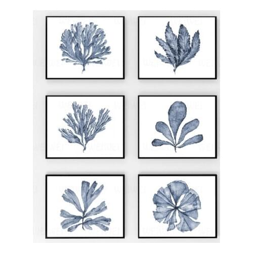 Blue Coral Sea Fan Posters And Prints Modern Watercolor Hamptons Style Art Canvas Painting Coastal Pictures Home Wall Art Decor