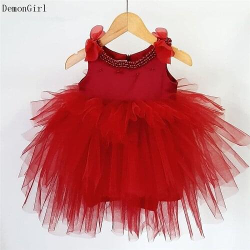 Puffy Gown Little Princess Tulle Dress Pearls Kids Party Dresses Layers Tulle Birthday Dress robe de princesse fille