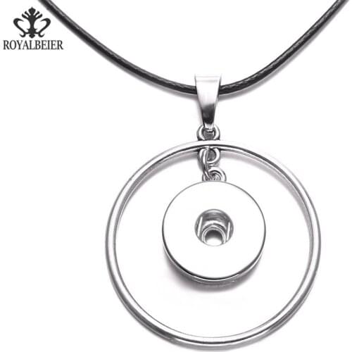 RoyalBeier Women Necklace Pendant Fashion Round Snap Button Choker Female DIY Jewelry Pendant Adjustable Leather Snap Necklace