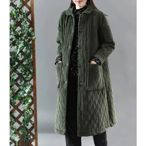 Loose Large Size Retro Thick Corduroy Winter Jacket Ladies Plus Cotton Warm Cotton-padded Jacket Casual Long Outwear Womens e527