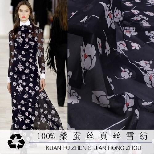 Summer thin and transparent 8mm silk chiffon fabric printing mulberry silk chiffon dress fashion dress fabric