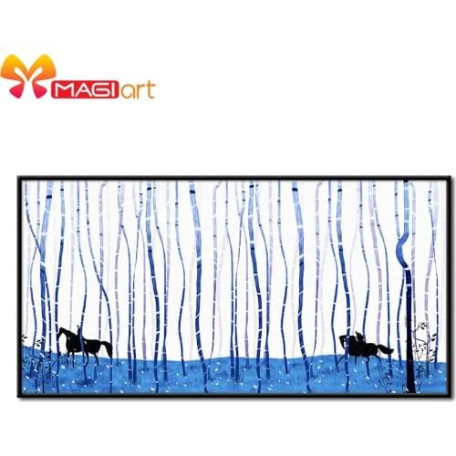 Cross stitch kits Embroidery needlework sets 11CT water soluble canvas patterns 14CT Horses in forest-NCMS053