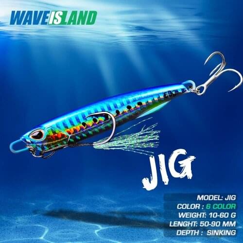 WAVEISLAND Fishing Lure Jig Bass Bet Jiging Sinking Baits10-60G Metal Jigs Articulos De Pesca Artificial Bait Holographic Trout
