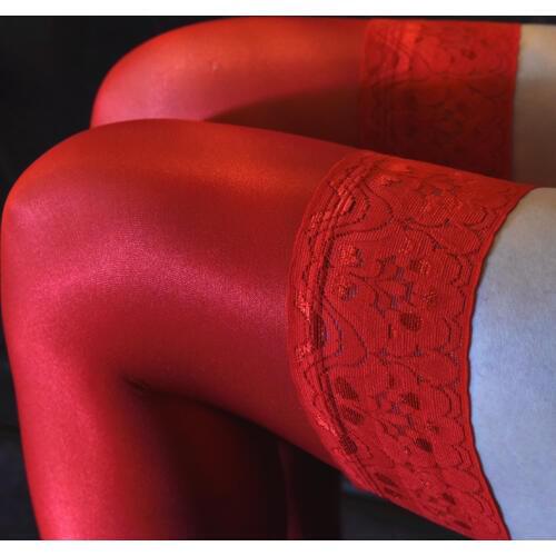 Women Sexy Over Knee Stockings Oil Shiny Lace Top Silicone Stay Up Stockings Female Elastic Thigh High Nylon Stockings Hosiery