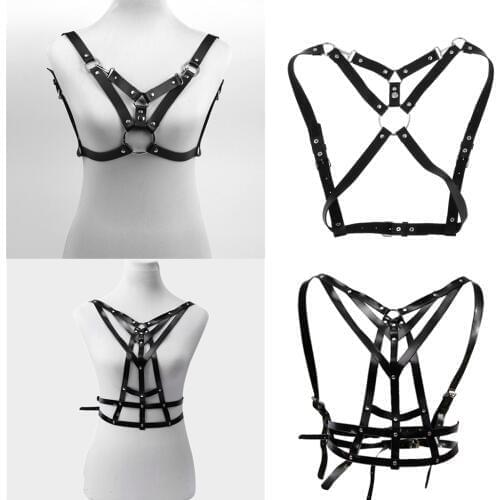 Women Goth Lingerie Elastic Harness Cage Bra Cupless Bandage Body Chain Belt for Underwear Nightwear Sleepwear