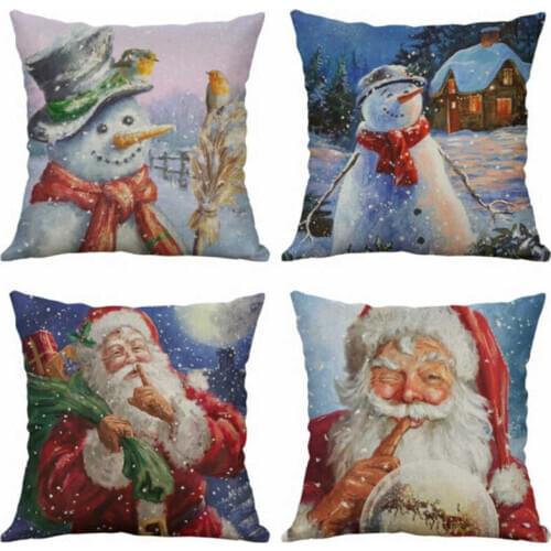 Winter Cute Snowman Santa Claus Cushion Home Cover Pillow Cotton Linen 18" Case