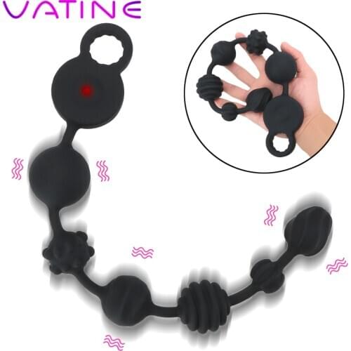 VATINE 10 Frequency Anal Dilator Extra Long Silicone Prostata Massage Butt Plug Sex Toys for Couples Pull Bead Anal Vibrator