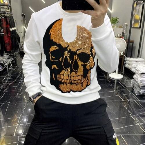 2021 Winter Designer Mens Hoodie Skull Hot Rhinestone Pattern O-Neck Warm Sweatshirt Top