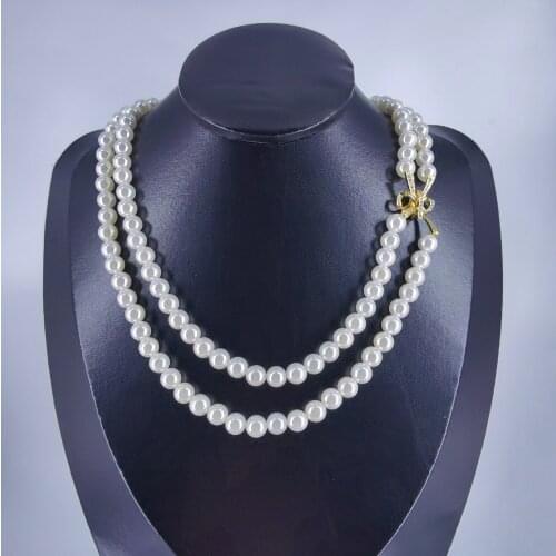2021 New fashion elegant shell pearl crystal zircon doblue row necklace wedding bride banquet dressing dinner party jewelry