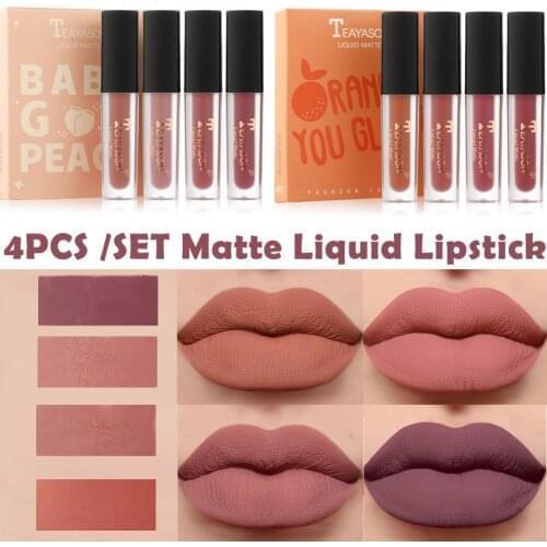 4PCS/Set Velvet Matte Lip Gloss Waterproof Natural Moisturizing Easy To Wear Long Lasting Hydrating Makeup Lip Gloss