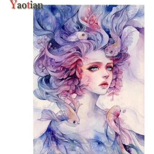 5D Diamond Painting Rhinestone Diamond Embroidery Girl Elf Fish Cartoon Full Drill Square Cross Stitch Kit Paint With Decoration