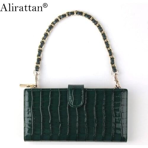 Alirattan New Crocodile Pattern PU Leather Crossbody Chain Bag For Women 2021 Fashion Design Shoulder Bag Lady ID Card Phone Bag