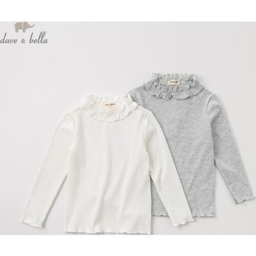 DBK11156 dave bella winter 5Y-13Y kids clothes children sweet ruched solid T-shirt girls high quality fashion tees