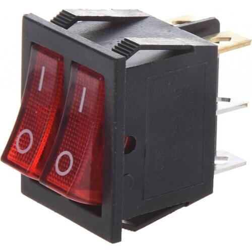Hot Red Light Illuminated 6 Pin Dual SPST ON/OFF Boat Rocker Switch AC 15A/250V 20A/125V