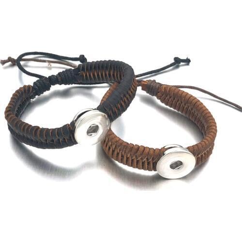 Hot Adjustable Bracelet 066 Hand Woven PU Leather Retro Fashion Bracelet 18mm Snap Button Jewelry Charm Bangle For Women Gift