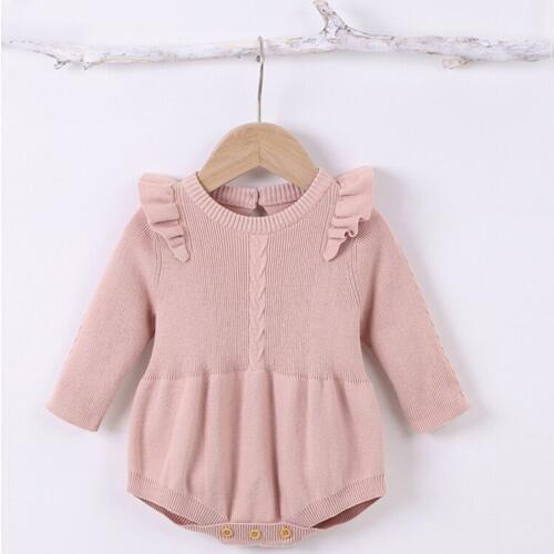 Baby Bodysuits Knit baby One Piece Long Sleeve Flare Sleeve Ruffled Baby Girls Clothing Infant Spring Autumn Clothing Outfit