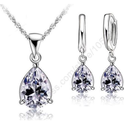 Fine Fashion Jewelry Set CZ Necklace+EarringsJewelry Set 18 inch 925 Sterling Silver Necklace Chains ping