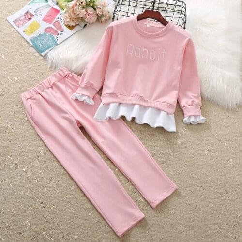 Cotton Baby Girl Clothes For Teens Outfits Spring & Autumn Long Sleeve Sequins Rabbit Tops Trousers 2 Pieces Kids Wear Sets