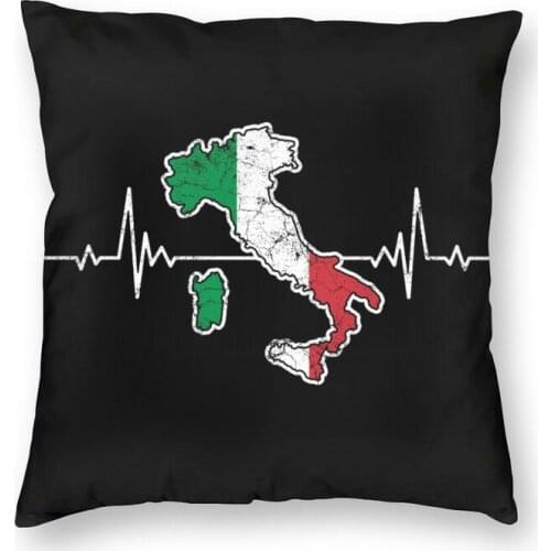 Heartbeat Italy Flag Map Square Pillowcover Decoration Italian Patriotic Cushions Throw Pillow for Sofa Double-sided Printing