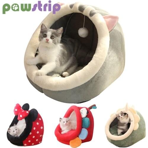 Cute Cat Bed Warm Pet Basket Cozy Kitten Lounger Cushion Cat House Tent Small Pet Sleeping Mat Washable Basket Cave Cats Beds
