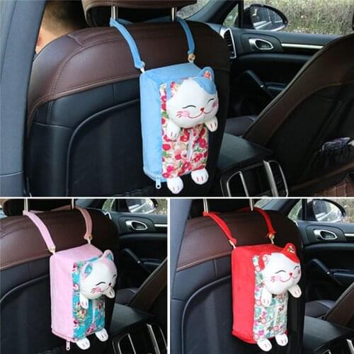 Multifunctional Lucky Cat Hanging Tissue Box For Car Cartoon Cute Paper Towel Bag Napkin Tissue Box