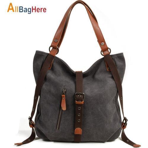 Fashion Canvas Shoulder Bag Tote Ladies Quality Multifunctional Messenger Crossbody Backpack Waterproof Travel Handbag For Women