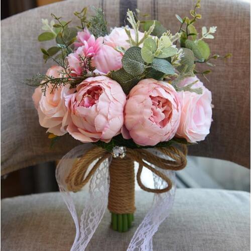 Cheapest PE Rose Bridesmaid Wedding Foam flowers Rose Bridal bouquet Ribbon Fake Wedding bouquet