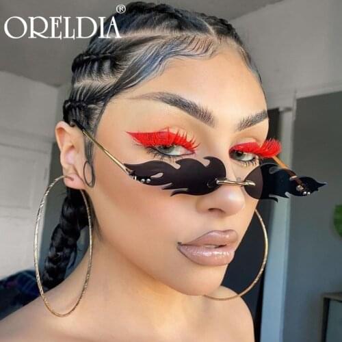 2021 Latest Fashion Rimless Flame Sunglasses Men And Women Metal Rimless Trend Cat Eye Sunglasses Small Mirror Sunglasses UV400
