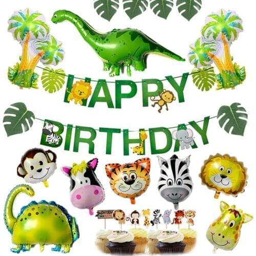 New Dinosaur Zoo Ballons Birthday Safari Party Jungle Animal Theme Party Balloon Babyshower Birthday Party Banner Decor Balloons