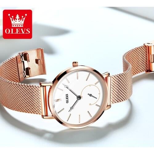 OLEVS 2021 Brand Women Fashion Luxury Rose Gold Stainless Steel Watch With Mesh Strap Quality Classic Ladies clock Wristwatches