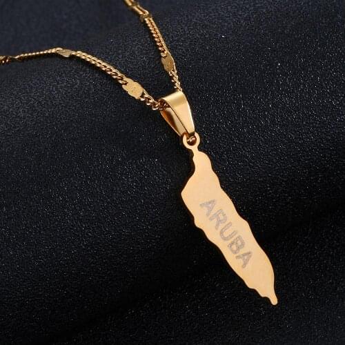 Stainless Steel Aruba Map Pendant Necklace Caribbean Islands Maps Jewelry