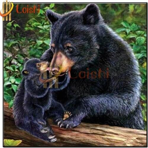 Full square round diamond painting Animal art, black bear, family diamond embroidery 5D rhinestone mosaic diamond inlaid pattern