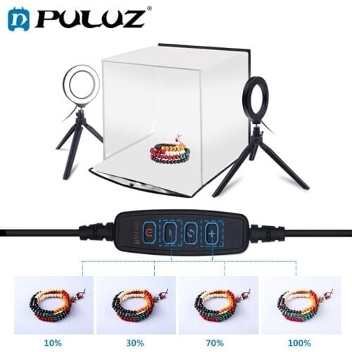 PULUZ 30cm Photo Softbox Portable Folding Studio Shooting Tent Box + 4.6 inch Ring LED Light Kits with 6 Colors Backdrops