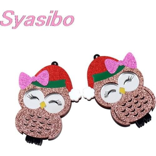 1pair) AC1805- 53mm Christmas Owl With Glitter Bow DIY Jewelry Accessories Holiday Statement Acrylic Owel For Dangle Earrings