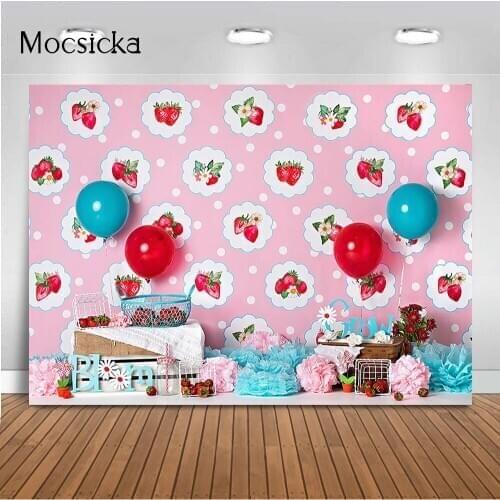 Pink Strawberry Girls Newborn Birthday Portrait Backdrop for Photography Grow Up Bloom Flowers Photo Booth Background Studio
