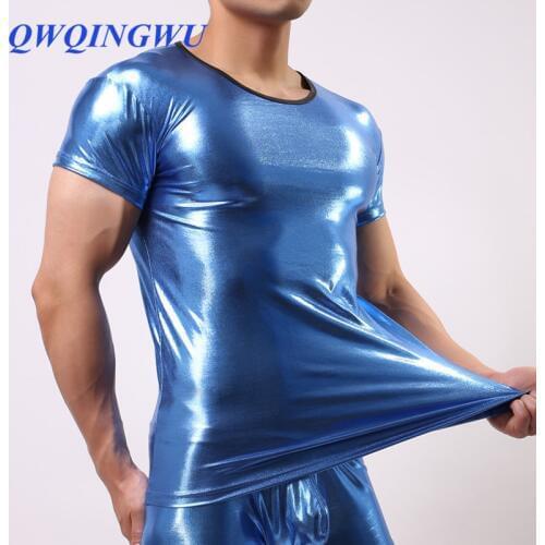 Sexy Cool Mens Undershirt Imitation Leather Man T Shirts Fashion Men T-shirt Brand Underwear Polyester men fitness Undershirts