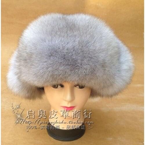 Female Male Autumn Winter Plus Size Thicken Fox Fur Bombers Hats Woman Man Oversized Warm Leather Ear Protection Fur Caps