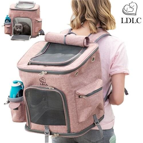 LDLC Cat Carrier Bags Breathable Holes Foldable Pet Travel Carrier Backpack For Cats And Small Dogs Double door Bag
