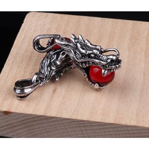 Vintage Dragon Head Gems Pendant Gothic Colourful Glass Beads Pendant Motorcycle Party Punk Style Animal Jewelry for Men Women
