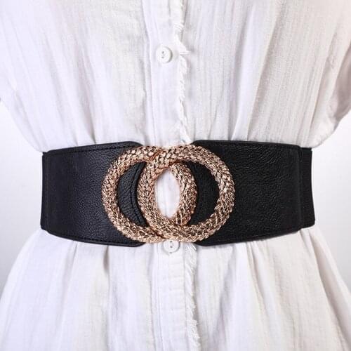 Vintage Wide Ladies Elastic Waistband Double Circle Buckle Belt Female Skirt Waist Belt Skirt Decoration Party Dress Decor