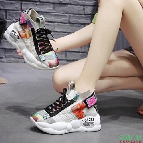 NEW Women Chunky Sneakers Platform 7cm Thick Sole Ladies Casual Shoes Woman Web Celebrity Dad Female Fashion Sneakers W68