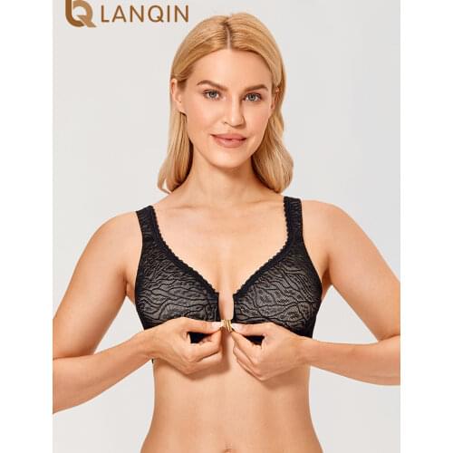 Womens Front Closure Lace Bra Plus Size Underwire Unlined Full Coverage