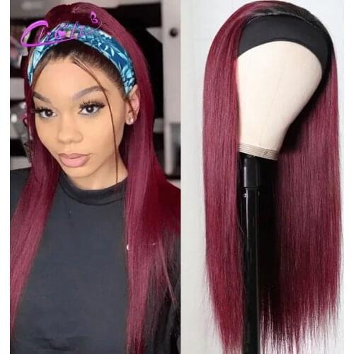 Headband Wig Human Hair Straight Ombre Human Hair Wig Glueless Full Machine Made Wigs For Black Women 1B30 99J Straight Hair Wig