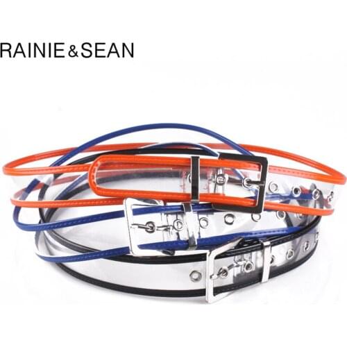 RAINIE SEAN Women Belt Transparent Pin Buckle Ladies Belt PVC Plastic Patchwork Fashion Yellow Blue Black Orange Belt for Women
